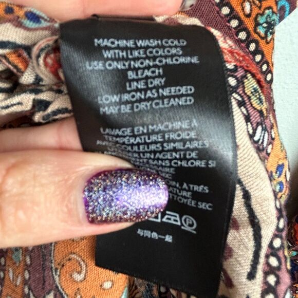 NWT Free People Rosalie Boho Bell Sleeve Surplice Paisley Red Top Blouse Sz XS - Picture 13 of 16